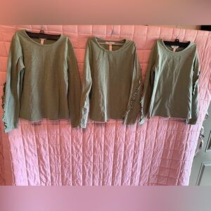 Matilda Jane Heart to Heart Head in the Clouds Sage Ruffle Knit Tee.